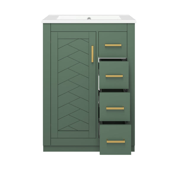 English Elm 24" Single Bathroom Vanity Sage Green Ceramic Sink Soft Close Drawers Gold Hardware N710P341038F
