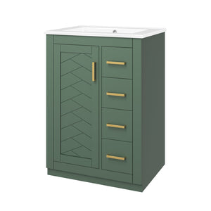 English Elm 24" Single Bathroom Vanity Sage Green Ceramic Sink Soft Close Drawers Gold Hardware N710P341038F