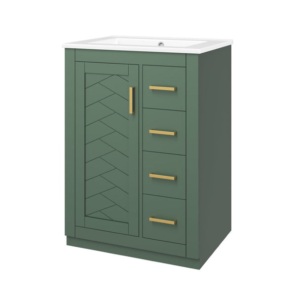 English Elm 24" Single Bathroom Vanity Sage Green Ceramic Sink Soft Close Drawers Gold Hardware N710P341038F