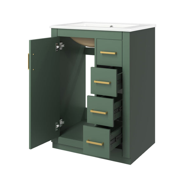 English Elm 24" Single Bathroom Vanity Sage Green Ceramic Sink Soft Close Drawers Gold Hardware N710P341038F