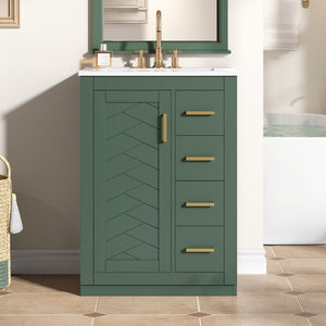 English Elm 24" Single Bathroom Vanity Sage Green Ceramic Sink Soft Close Drawers Gold Hardware N710P341038F