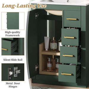 English Elm 24" Single Bathroom Vanity Sage Green Ceramic Sink Soft Close Drawers Gold Hardware N710P341038F