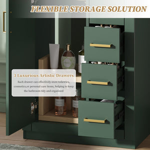 English Elm 24" Single Bathroom Vanity Sage Green Ceramic Sink Soft Close Drawers Gold Hardware N710P341038F
