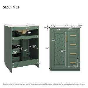 English Elm 24" Single Bathroom Vanity Sage Green Ceramic Sink Soft Close Drawers Gold Hardware N710P341038F