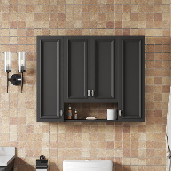 English Elm Modern Wall Mounted Bathroom Cabinet with Five Adjustable Open Shelves and Sculpted Hardware Black N710P358592B