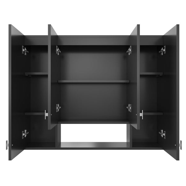 English Elm Modern Wall Mounted Bathroom Cabinet with Five Adjustable Open Shelves and Sculpted Hardware Black N710P358592B