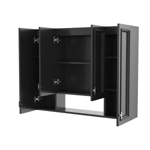 English Elm Modern Wall Mounted Bathroom Cabinet with Five Adjustable Open Shelves and Sculpted Hardware Black N710P358592B