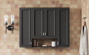 English Elm Modern Wall Mounted Bathroom Cabinet with Five Adjustable Open Shelves and Sculpted Hardware Black N710P358592B