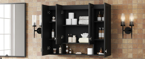 English Elm Modern Wall Mounted Bathroom Cabinet with Five Adjustable Open Shelves and Sculpted Hardware Black N710P358592B