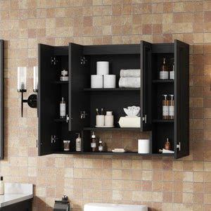 English Elm Modern Wall Mounted Bathroom Cabinet with Five Adjustable Open Shelves and Sculpted Hardware Black N710P358592B