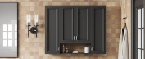 English Elm Modern Wall Mounted Bathroom Cabinet with Five Adjustable Open Shelves and Sculpted Hardware Black N710P358592B