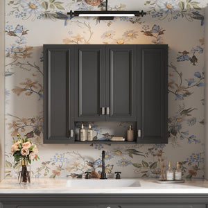 English Elm Modern Wall Mounted Bathroom Cabinet with Five Adjustable Open Shelves and Sculpted Hardware Black N710P358592B