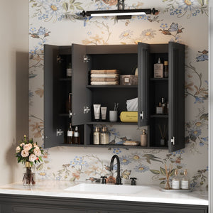 English Elm Modern Wall Mounted Bathroom Cabinet with Five Adjustable Open Shelves and Sculpted Hardware Black N710P358592B