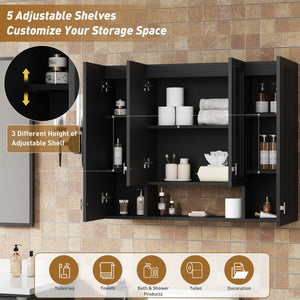 English Elm Modern Wall Mounted Bathroom Cabinet with Five Adjustable Open Shelves and Sculpted Hardware Black N710P358592B