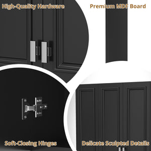 English Elm Modern Wall Mounted Bathroom Cabinet with Five Adjustable Open Shelves and Sculpted Hardware Black N710P358592B