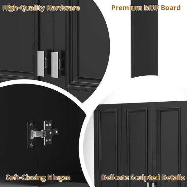 English Elm Modern Wall Mounted Bathroom Cabinet with Five Adjustable Open Shelves and Sculpted Hardware Black N710P358592B