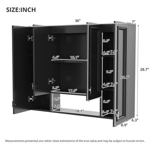 English Elm Modern Wall Mounted Bathroom Cabinet with Five Adjustable Open Shelves and Sculpted Hardware Black N710P358592B
