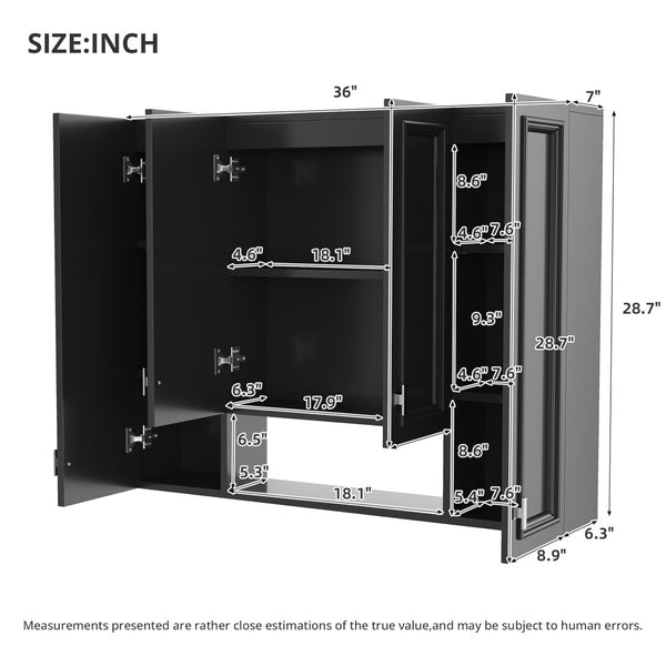 English Elm Modern Wall Mounted Bathroom Cabinet with Five Adjustable Open Shelves and Sculpted Hardware Black N710P358592B