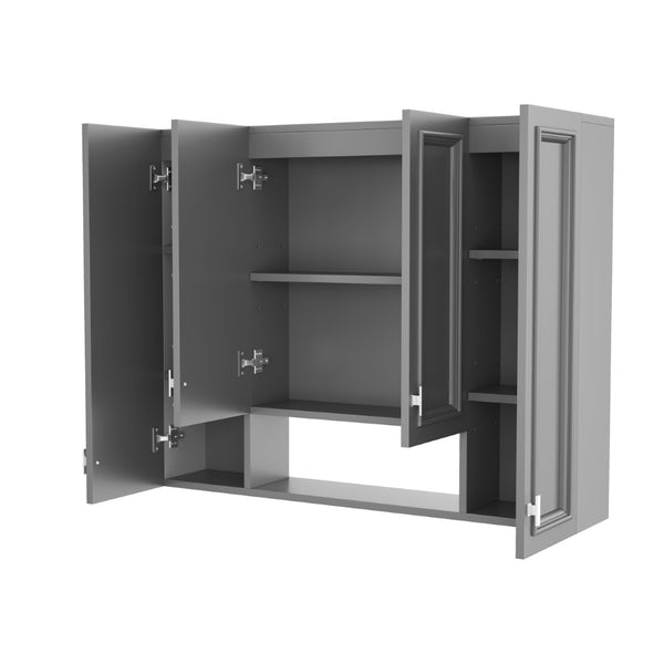 English Elm Modern Wall Mounted Bathroom Cabinet with Five Adjustable Open Shelves and Sculpted Hardware Gray N710P358592E