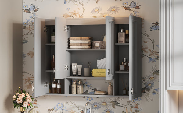English Elm Modern Wall Mounted Bathroom Cabinet with Five Adjustable Open Shelves and Sculpted Hardware Gray N710P358592E
