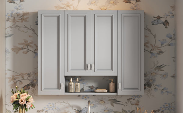 English Elm Modern Wall Mounted Bathroom Cabinet with Five Adjustable Open Shelves and Sculpted Hardware Gray N710P358592E