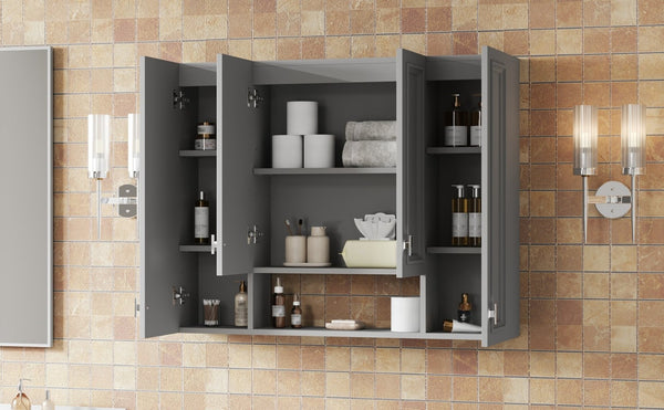 English Elm Modern Wall Mounted Bathroom Cabinet with Five Adjustable Open Shelves and Sculpted Hardware Gray N710P358592E