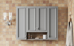English Elm Modern Wall Mounted Bathroom Cabinet with Five Adjustable Open Shelves and Sculpted Hardware Gray N710P358592E