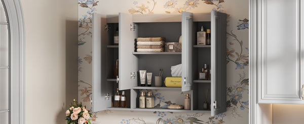 English Elm Modern Wall Mounted Bathroom Cabinet with Five Adjustable Open Shelves and Sculpted Hardware Gray N710P358592E