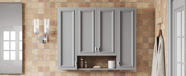 English Elm Modern Wall Mounted Bathroom Cabinet with Five Adjustable Open Shelves and Sculpted Hardware Gray N710P358592E