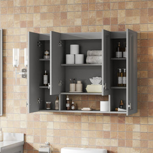 English Elm Modern Wall Mounted Bathroom Cabinet with Five Adjustable Open Shelves and Sculpted Hardware Gray N710P358592E