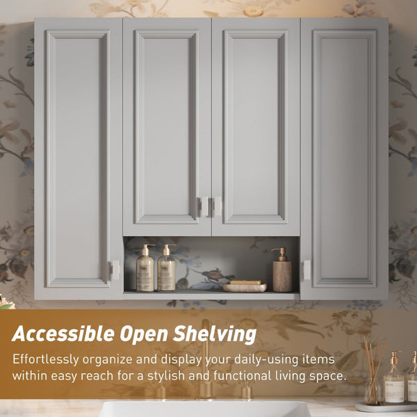 English Elm Modern Wall Mounted Bathroom Cabinet with Five Adjustable Open Shelves and Sculpted Hardware Gray N710P358592E