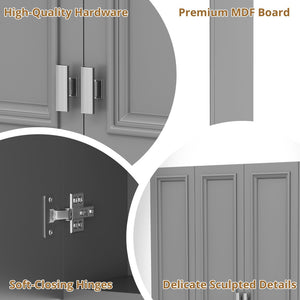 English Elm Modern Wall Mounted Bathroom Cabinet with Five Adjustable Open Shelves and Sculpted Hardware Gray N710P358592E