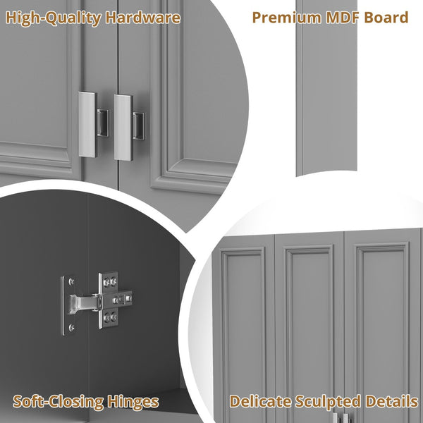 English Elm Modern Wall Mounted Bathroom Cabinet with Five Adjustable Open Shelves and Sculpted Hardware Gray N710P358592E