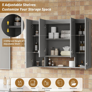 English Elm Modern Wall Mounted Bathroom Cabinet with Five Adjustable Open Shelves and Sculpted Hardware Gray N710P358592E