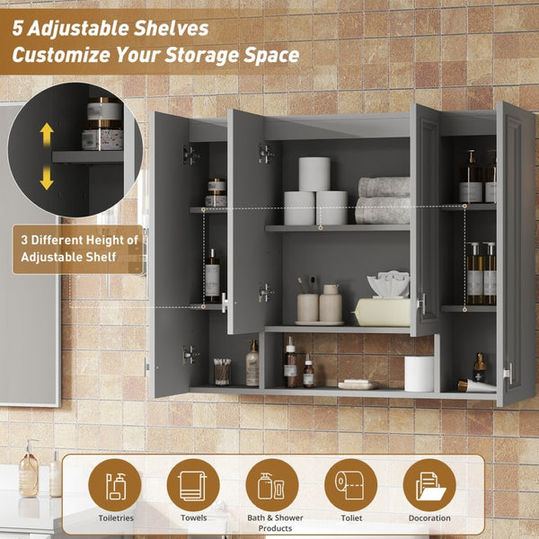English Elm Modern Wall Mounted Bathroom Cabinet with Five Adjustable Open Shelves and Sculpted Hardware Gray N710P358592E