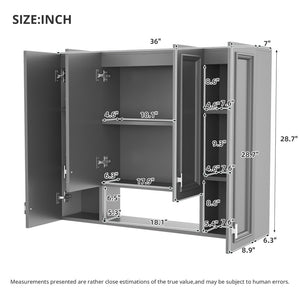 English Elm Modern Wall Mounted Bathroom Cabinet with Five Adjustable Open Shelves and Sculpted Hardware Gray N710P358592E