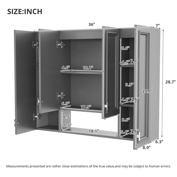English Elm Modern Wall Mounted Bathroom Cabinet with Five Adjustable Open Shelves and Sculpted Hardware Gray N710P358592E