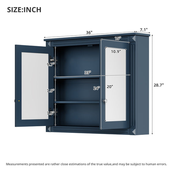 English Elm 36'' Wall Mounted Bathroom Medicine Cabinet with Dual Mirrors and Adjustable Storage Shelves N710P371186C