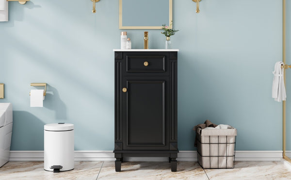 English Elm 18-Inch French Country Bathroom Vanity Rubberwood Cabinet with Ceramic Sink Soft Close N710P371187B