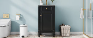 English Elm 18-Inch French Country Bathroom Vanity Rubberwood Cabinet with Ceramic Sink Soft Close N710P371187B