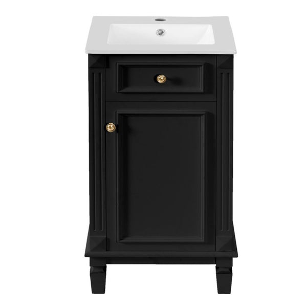 English Elm 18-Inch French Country Bathroom Vanity Rubberwood Cabinet with Ceramic Sink Soft Close N710P371187B