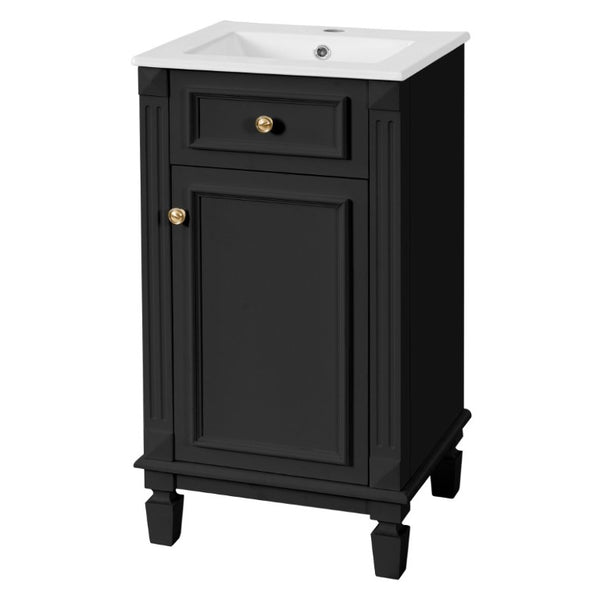 English Elm 18-Inch French Country Bathroom Vanity Rubberwood Cabinet with Ceramic Sink Soft Close N710P371187B