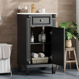 English Elm 18-Inch French Country Bathroom Vanity Rubberwood Cabinet with Ceramic Sink Soft Close N710P371187B