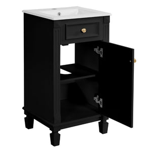 English Elm 18-Inch French Country Bathroom Vanity Rubberwood Cabinet with Ceramic Sink Soft Close N710P371187B