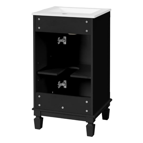 English Elm 18-Inch French Country Bathroom Vanity Rubberwood Cabinet with Ceramic Sink Soft Close N710P371187B