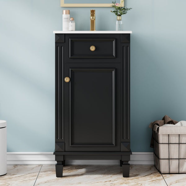 English Elm 18-Inch French Country Bathroom Vanity Rubberwood Cabinet with Ceramic Sink Soft Close N710P371187B