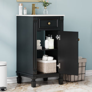 English Elm 18-Inch French Country Bathroom Vanity Rubberwood Cabinet with Ceramic Sink Soft Close N710P371187B