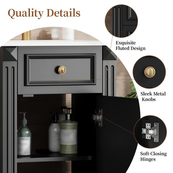 English Elm 18-Inch French Country Bathroom Vanity Rubberwood Cabinet with Ceramic Sink Soft Close N710P371187B