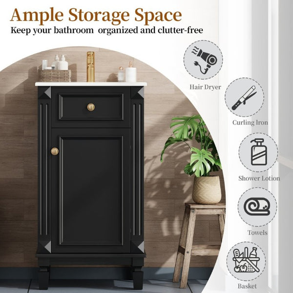 English Elm 18-Inch French Country Bathroom Vanity Rubberwood Cabinet with Ceramic Sink Soft Close N710P371187B