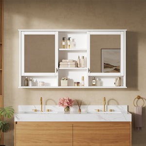 English Elm 55-inch Wall Mount Mirror Cabinet with Soft Close Hinges for Bathroom Vanity Storage N710P401339K